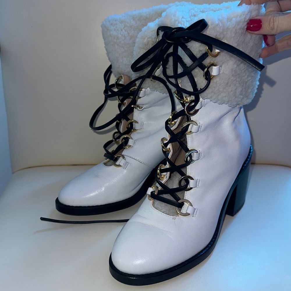 Stuart Weitzman Misha Shearling Lined Heeled Lace… - image 2